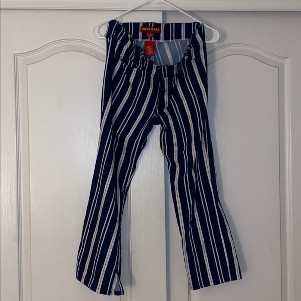 Guess Red/White Striped Navy Blue Capri Jeans
